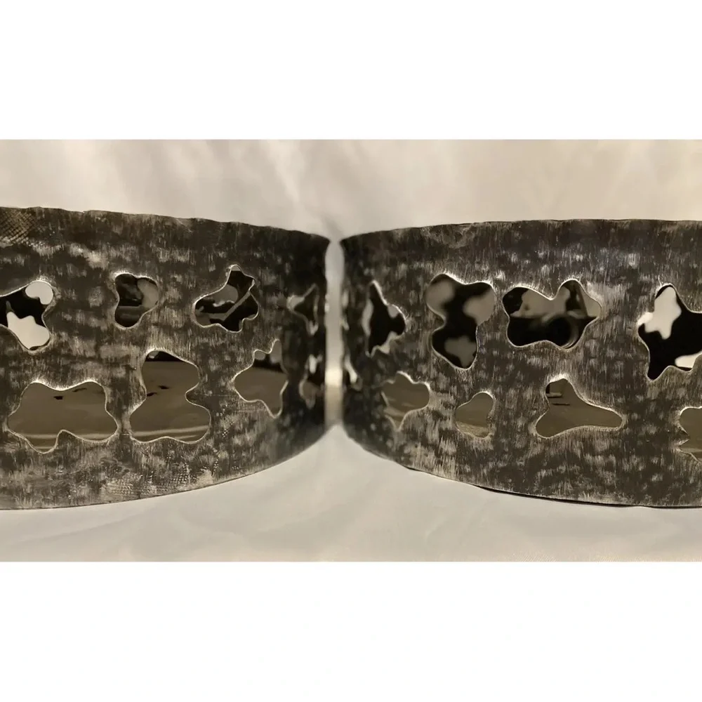 Mid Century Black Silver Brutalist Flush Ceiling Lights Torch Cut Metal- A Pair